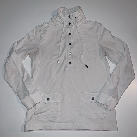 Banana Republic Womens Pocket Half Snap Pullover Hoodie White Small Athleisure - Picture 1 of 8